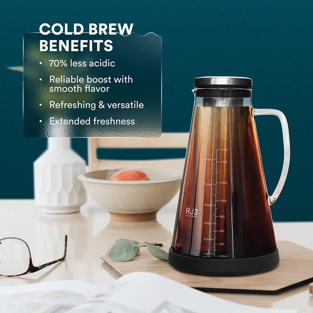 Airtight Cold Brew Iced Coffee Maker Pitcher and Tea Infuser with Spout | 1.5L