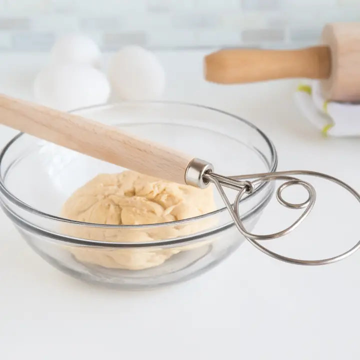 Fox Run Danish Dough Whisk, Stainless Steel and Wood, 12"