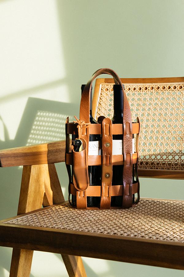 Leather Wine Tote